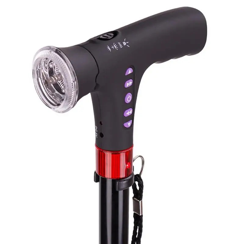 Adjustable Folding Cane With Alarm LED Light Radio And Handle