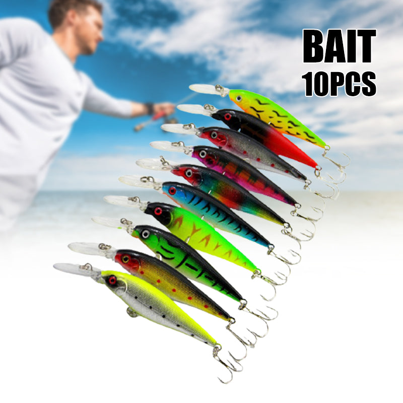 10 PCS Fake Fish Lure Set Wobbler Baits with Built-in Bell Hard Fishin – Great Gear Supply