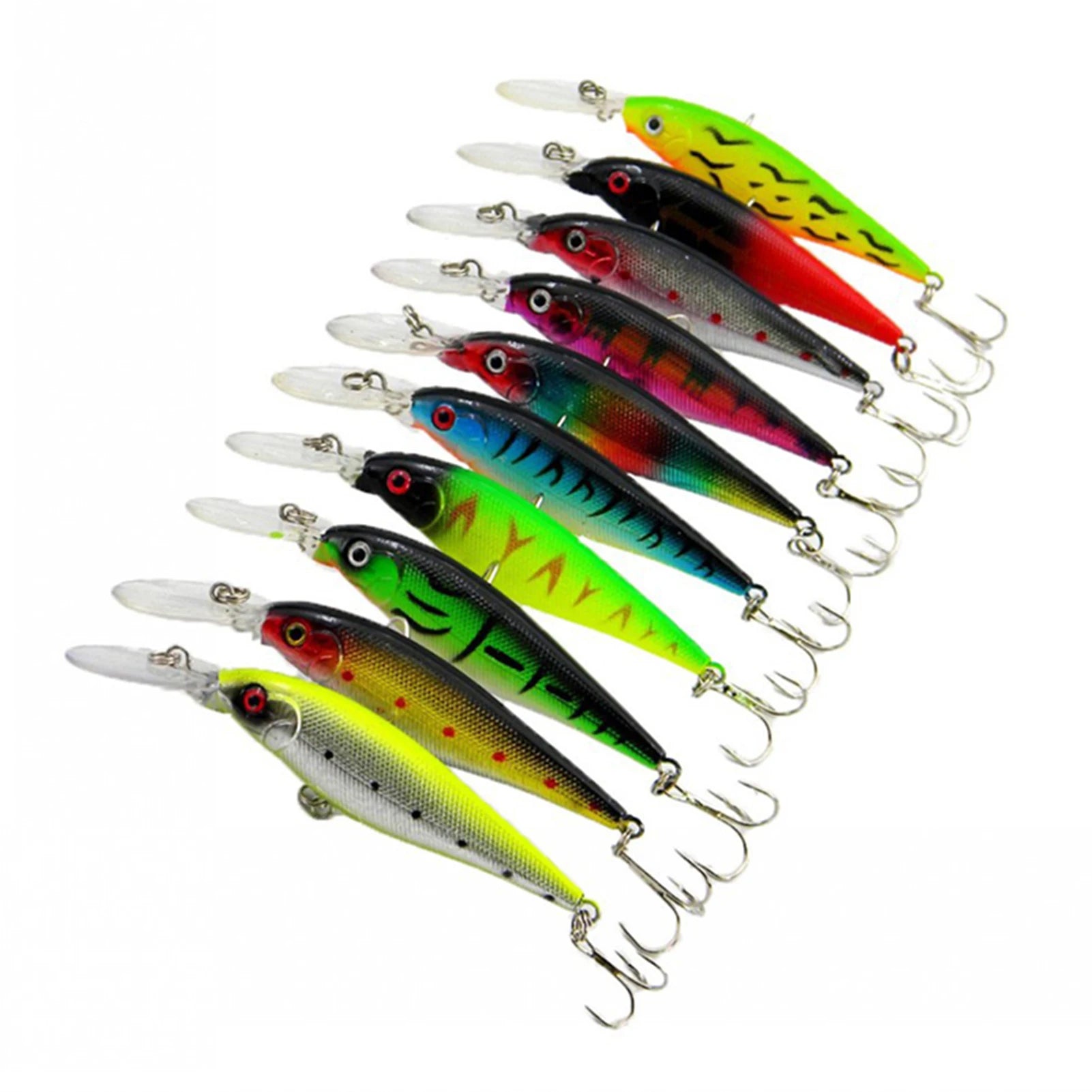 10 PCS Fake Fish Lure Set Wobbler Baits with Built-in Bell Hard Fishin –  Great Gear Supply
