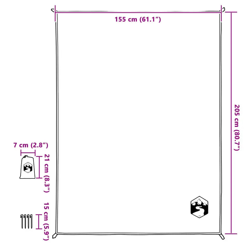 W2B VidaXL 80.7\" X 61\" Picnic Blanket with Pegs Gray and Orange Acrylic PVC Inflatable Camping Mat for Outdoor Activities