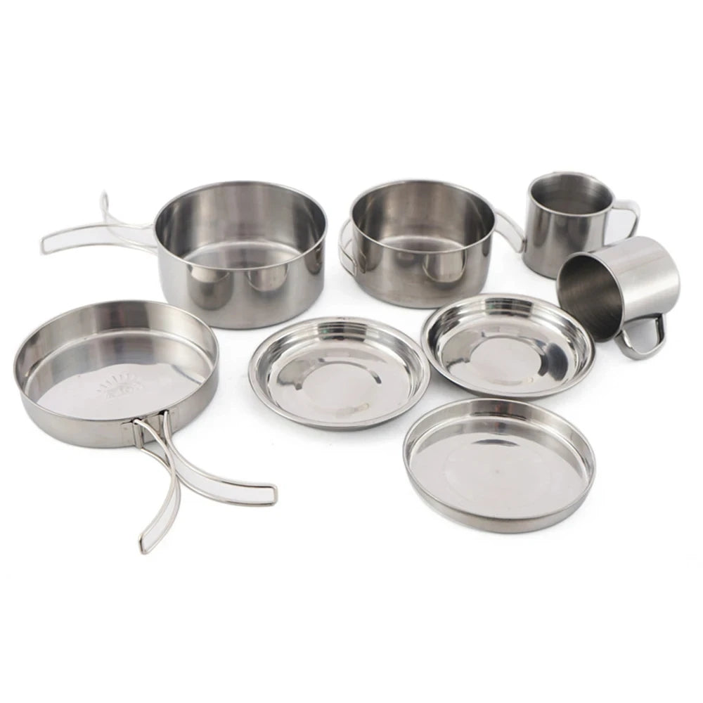 8pcs/Set Camping Cookware Mess Kit Stainless Steel