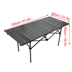 Folding Camping Table Black Spacious Storage Basket 47.24in Carbon Steel Portable Roll Up Outdoor Table