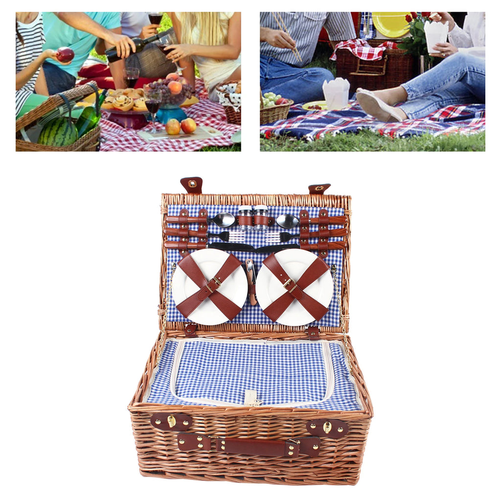 Blue and White Outdoor Picnic Household Storage Basket  Suitable for Excursions, Camping, Hiking, Picnics, Outdoor Parties