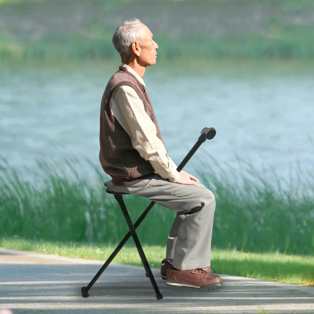 Walking Stick Cane Chair Folding Cane with Seat 35.4 Inches Tall and Supports up to 249.12lbs