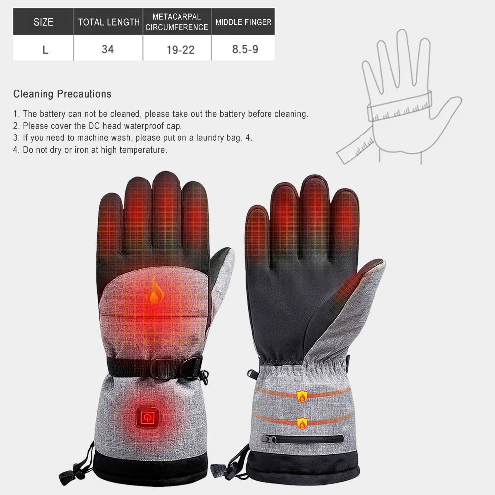 1Pair Heated Gloves Anti-Slip Electric Winter Heating Gloves Rechargeable Waterproof for Outdoor Climbing Hiking Skiing Cycling