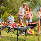 Folding Camping Table Black Spacious Storage Basket 47.24in Carbon Steel Portable Roll Up Outdoor Table