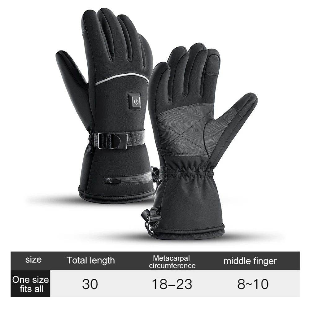 Motorcycle Heated Gloves Winter Motorcycle Waterproof Touch Screen Ski Heated Gloves 3 Gear Temperature Heating Thermal Gloves