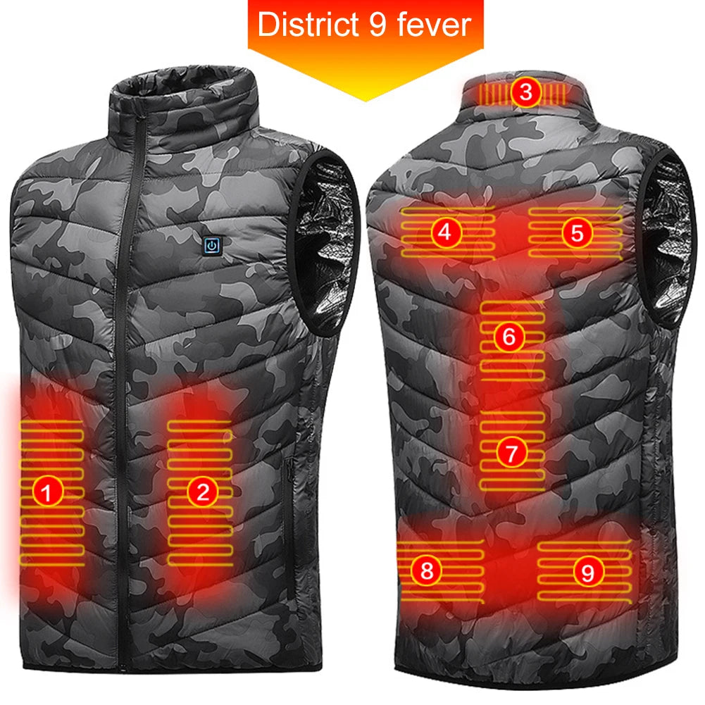 9 Heated Vest Zones Electric Heated Jackets Men Women Sportswear Heated Coat Graphene Heat Coat USB Heating Jacket For Camping