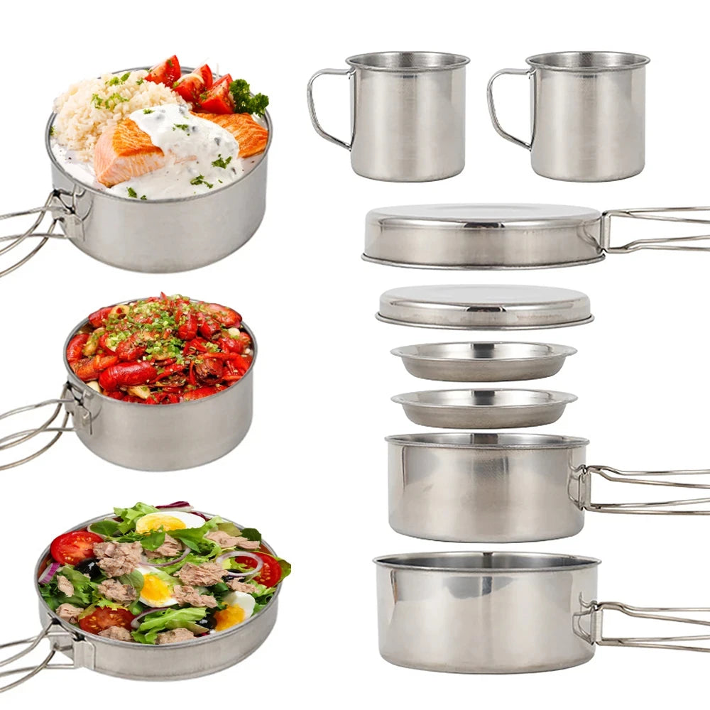 8pcs/Set Camping Cookware Mess Kit Stainless Steel