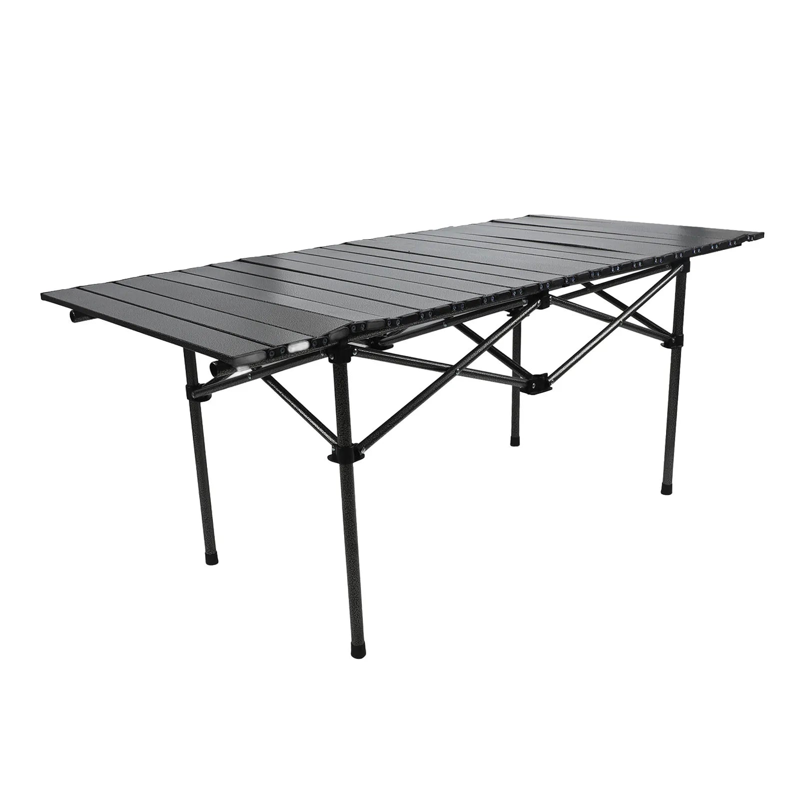 Folding Camping Table Black Spacious Storage Basket 47.24in Carbon Steel Portable Roll Up Outdoor Table