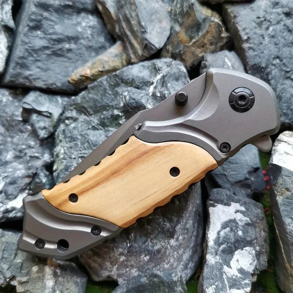 1Pc Single-handed Quick-opening Folding Knife, High-hardness Solid Wood Outdoor Folding Knife, Multi-functional Folding Knife