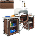SucceBuy Camping Kitchen Table Folding Outdoor Cooking Table w/Storage Carrying Bag Aluminum Cook Station