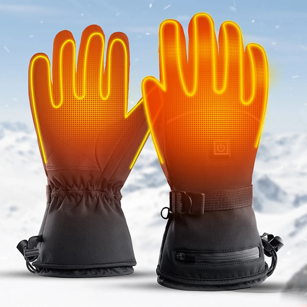 Motorcycle Heated Gloves Winter Motorcycle Waterproof Touch Screen Ski Heated Gloves 3 Gear Temperature Heating Thermal Gloves