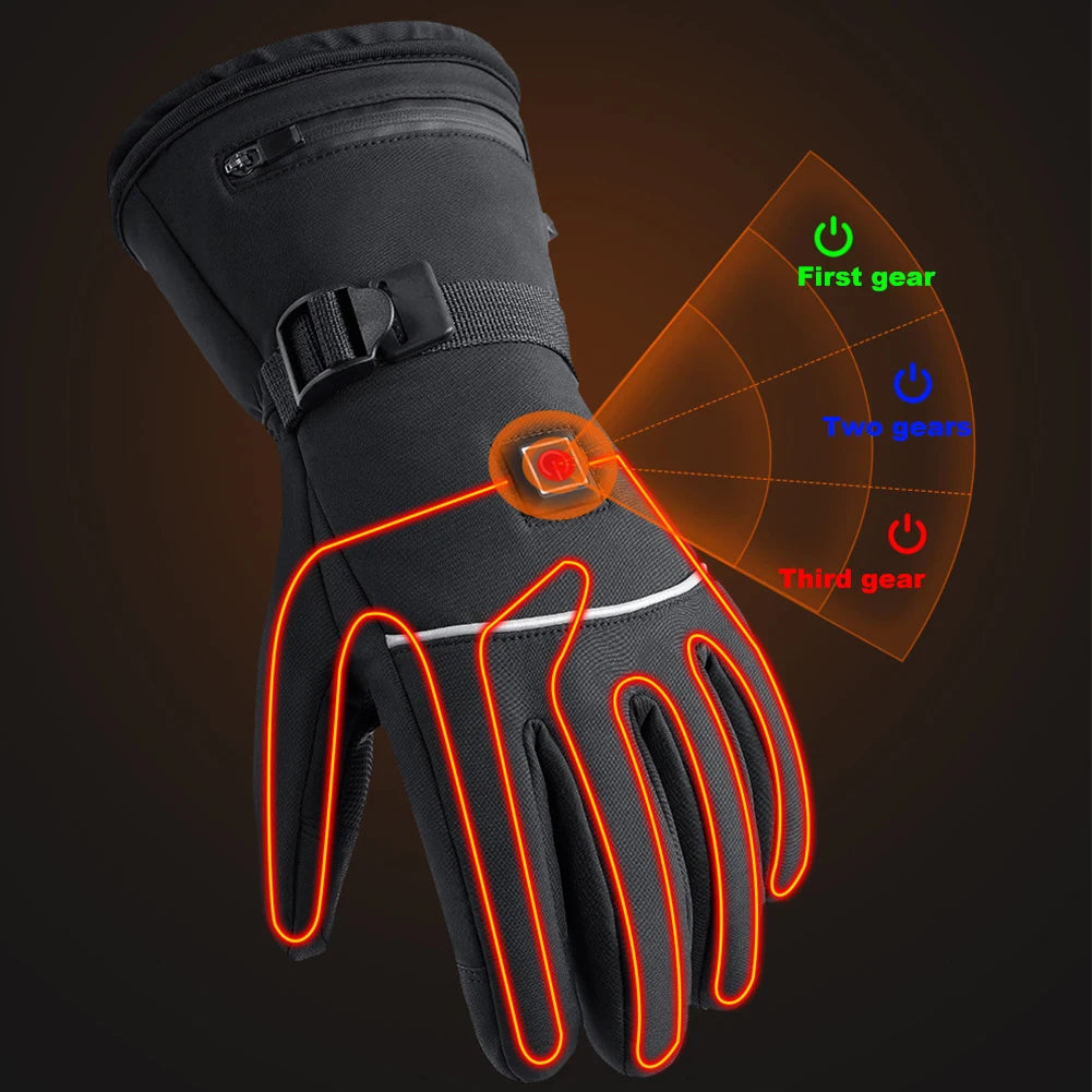 Motorcycle Heated Gloves Winter Motorcycle Waterproof Touch Screen Ski Heated Gloves 3 Gear Temperature Heating Thermal Gloves