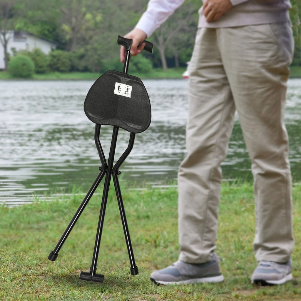 Walking Stick Cane Chair Folding Cane with Seat 35.4 Inches Tall and Supports up to 249.12lbs