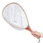 Landing Fish Net Fishing Hand Nets with Clear Rubber Mesh Netting Wooden Handle Fly Fishing Equipment for Catch and Release