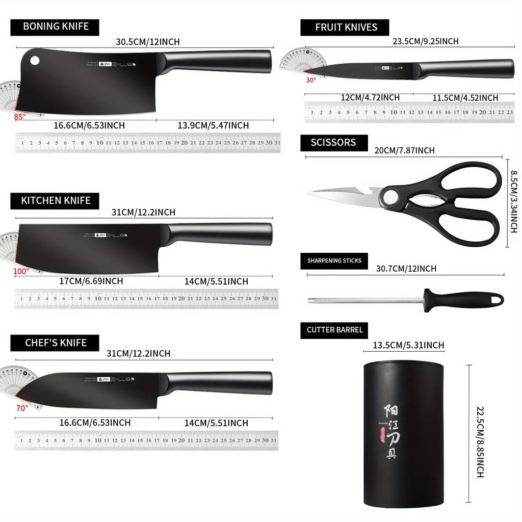 7-Piece Hollow Handle Kitchen Knife Set - Meat cleaver,Chef Knife, Boasts a Durable, Rust-Proof Design with a Sleek Knife barrel
