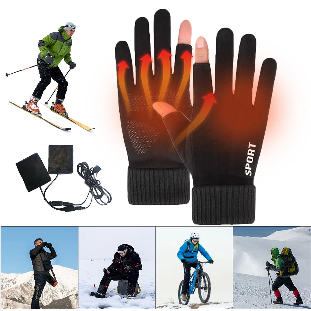 Touch Screen Electric Heated Hand Warmer Windproof USB Rechargeable Heating Thermal Gloves 2 Finger Heated Gloves for Women Men