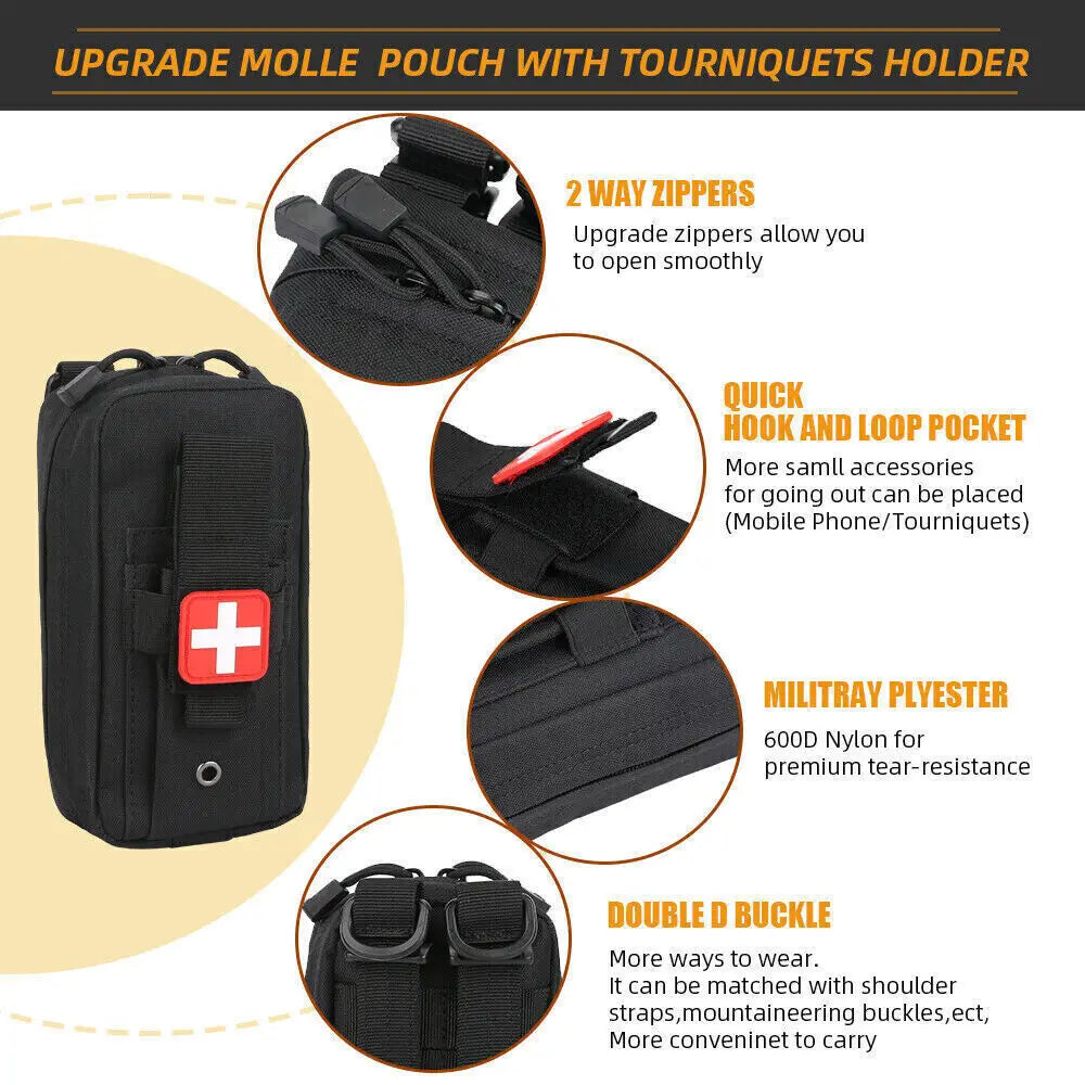 First Aid Pouch EMT IFAK Medical Pouch Waist Pack Utility Tool Pouch EDC Pouch Outdoor 1000D Tourniquet Holder