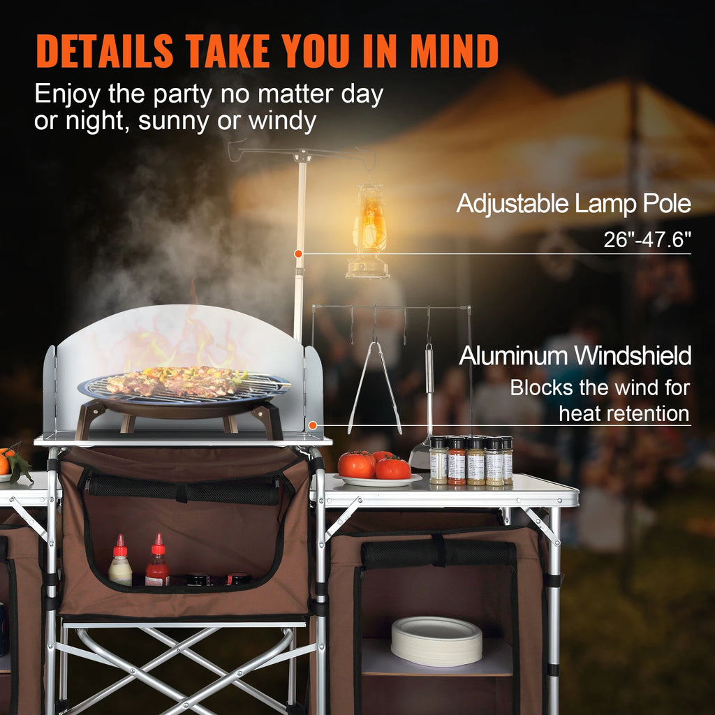 SucceBuy Camping Kitchen Table Folding Outdoor Cooking Table w/Storage Carrying Bag Aluminum Cook Station