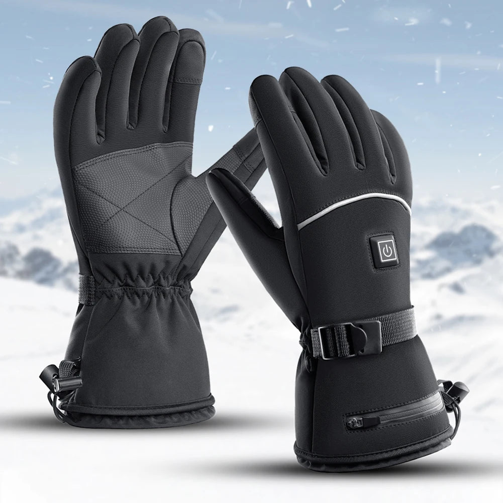 Motorcycle Heated Gloves Winter Motorcycle Waterproof Touch Screen Ski Heated Gloves 3 Gear Temperature Heating Thermal Gloves