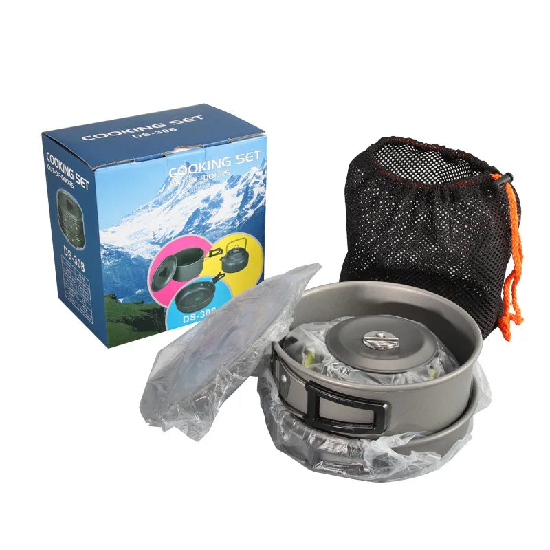 Camping Cookware Kit, 2-3 Person Camping Cookware Set Non Stick Pot and Pans Lightweight