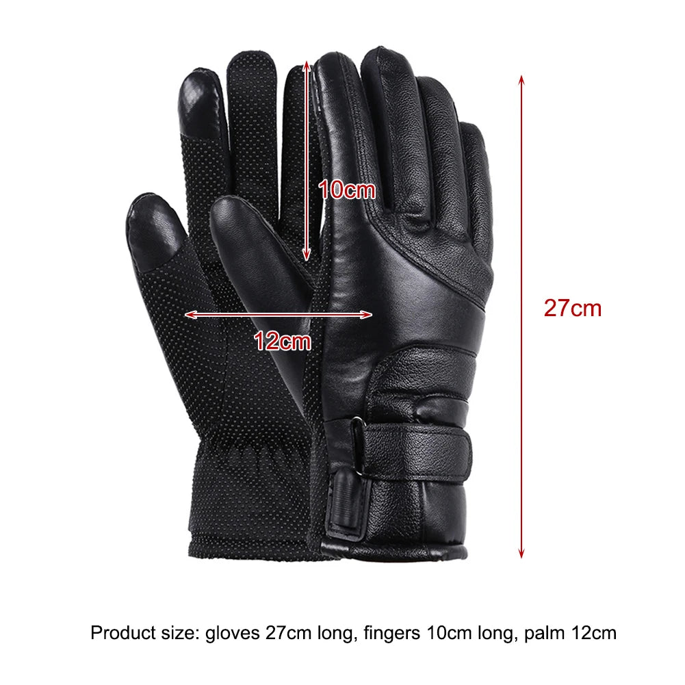 Leather Electric Heating Gloves Waterproof Outdoor Winter Gloves Heated Touchscreen Hand Warmer for Hiking Skiing Fishing