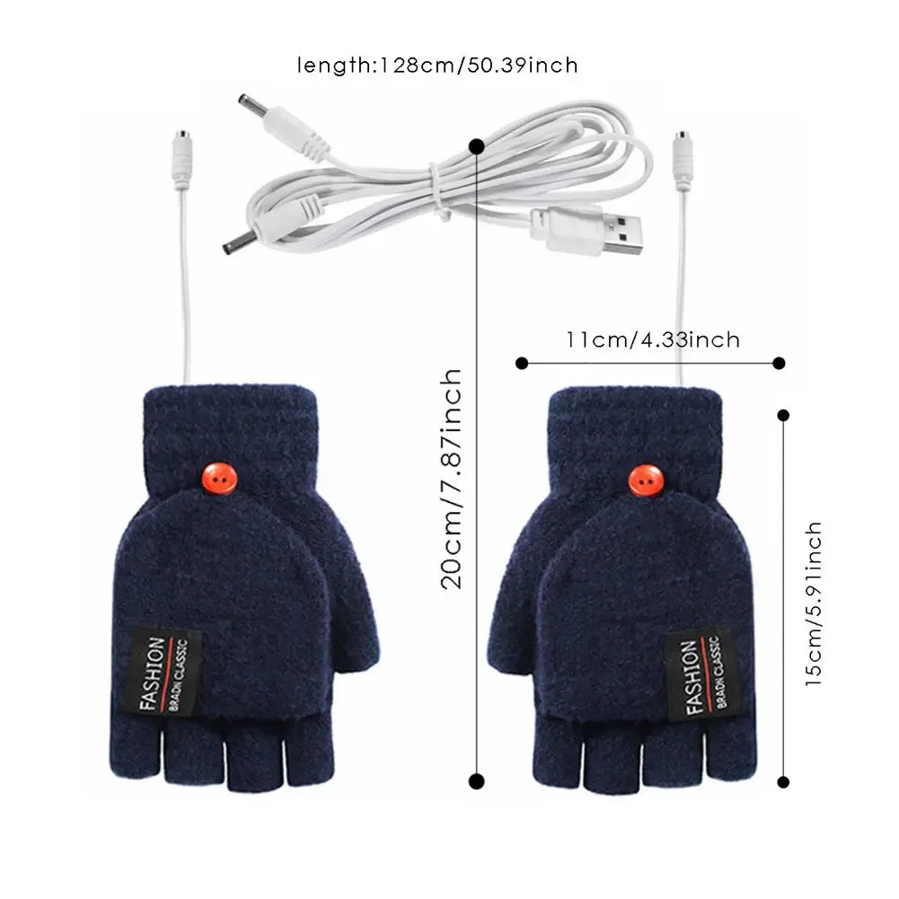 USB Electric Heated Gloves Touchscreen Double-Sided Heating Gloves Fingerless Hands Warmer Electric Thermal Gloves Winter Warmer