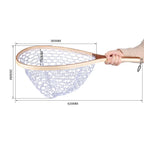 Landing Fish Net Fishing Hand Nets with Clear Rubber Mesh Netting Wooden Handle Fly Fishing Equipment for Catch and Release