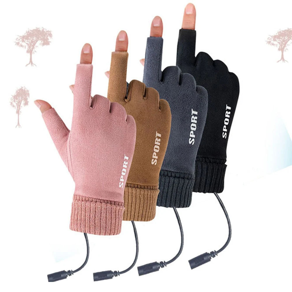Touch Screen Gloves Non-Slip USB Rechargeable Windproof Warmer 2 Finger Heated Gloves Heated Motorcycle Gloves for Women Men