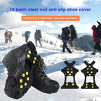 1Pair 10 Teeth Snow Ice Claw Climbing Anti-Slip Ice Grips Shoe Spikes Crampon Cleats Sport Shoes Cover for Walking Hiking Boots