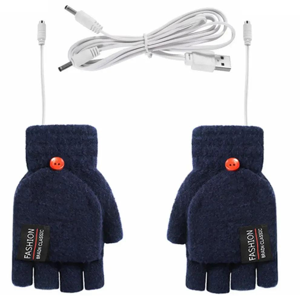 USB Electric Heated Gloves Touchscreen Double-Sided Heating Gloves Fingerless Hands Warmer Electric Thermal Gloves Winter Warmer