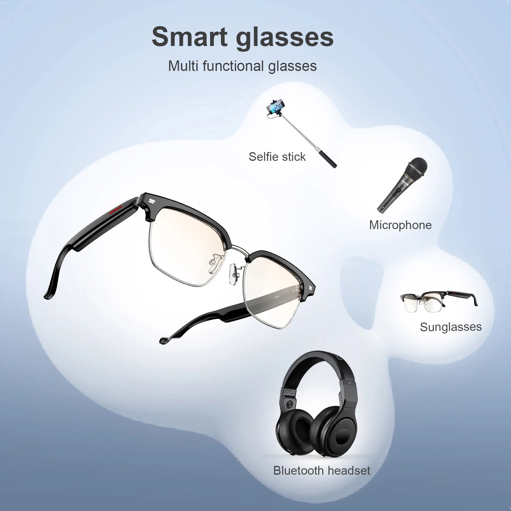 Blackview E1306 Smart Glasses for Men Women Bluetooth Call Outdoor Sport Anti-blue Light Glasses with AI Voice Mic & Speaker