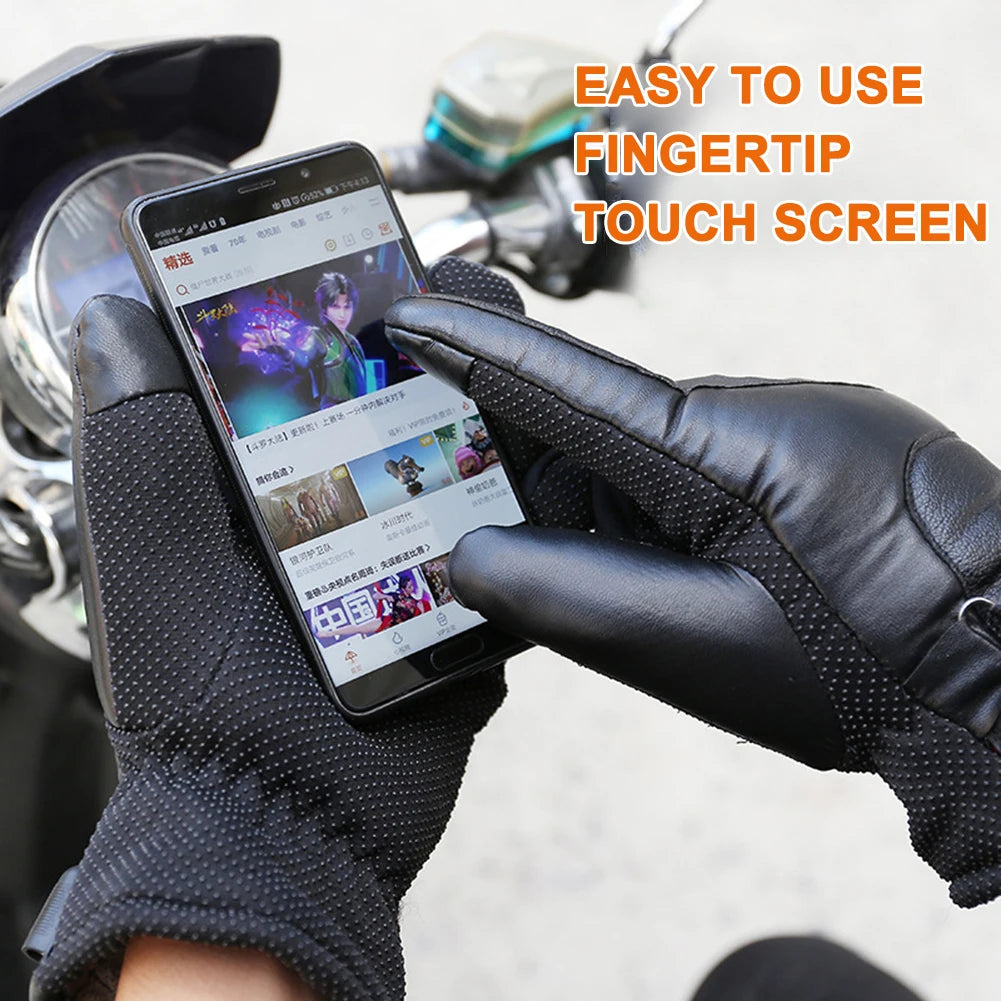 Leather Electric Heating Gloves Waterproof Outdoor Winter Gloves Heated Touchscreen Hand Warmer for Hiking Skiing Fishing