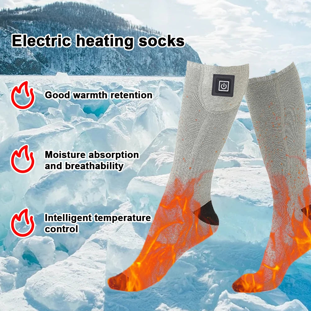 Unisex Battery Heated Socks Breathable 3 Level Temperature Rechargeable Heated Socks Cozy Cold-Proof for Camping Fishing Cycling