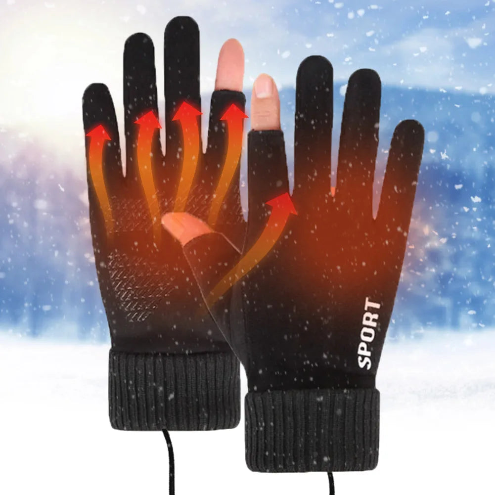 Touch Screen Electric Heated Hand Warmer Windproof USB Rechargeable Heating Thermal Gloves 2 Finger Heated Gloves for Women Men