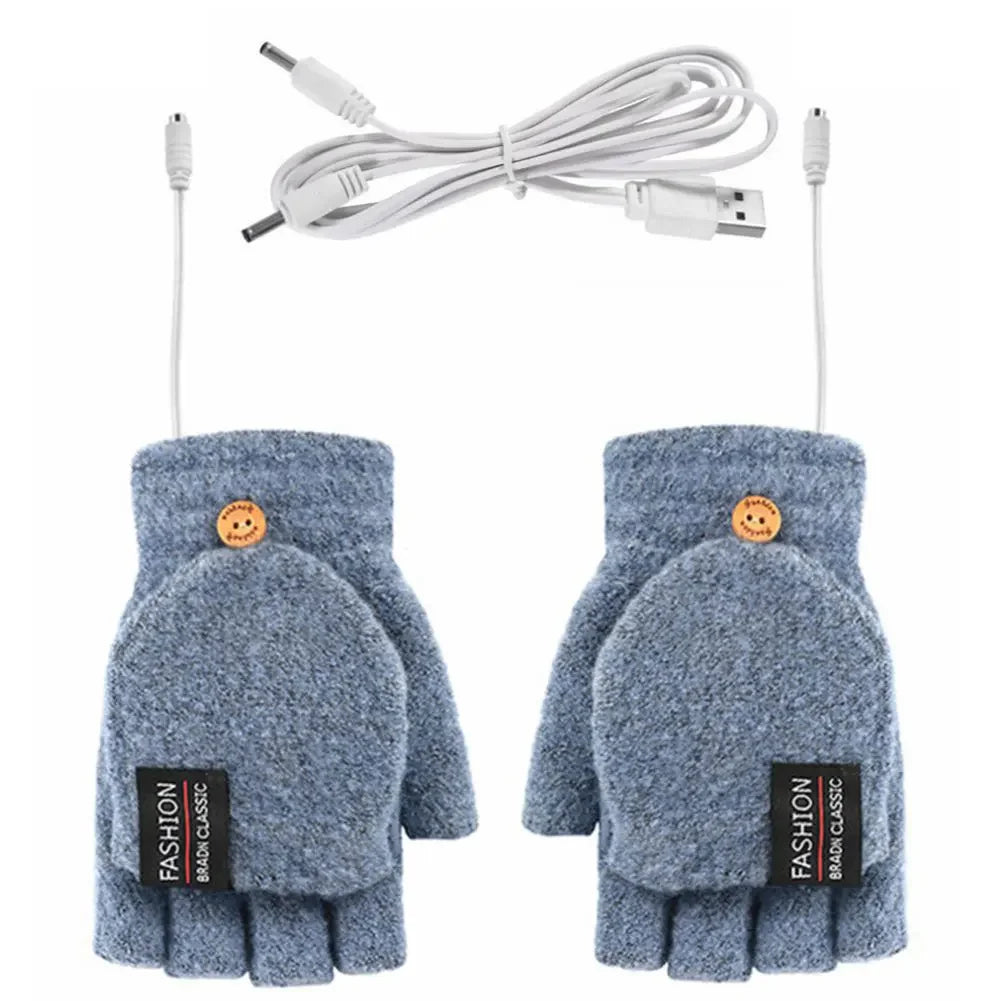 USB Electric Heated Gloves Touchscreen Double-Sided Heating Gloves Fingerless Hands Warmer Electric Thermal Gloves Winter Warmer