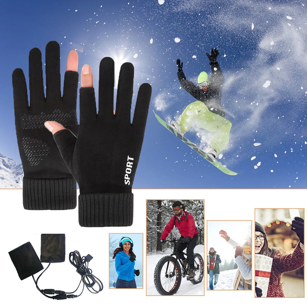 Touch Screen Gloves Non-Slip USB Rechargeable Windproof Warmer 2 Finger Heated Gloves Heated Motorcycle Gloves for Women Men
