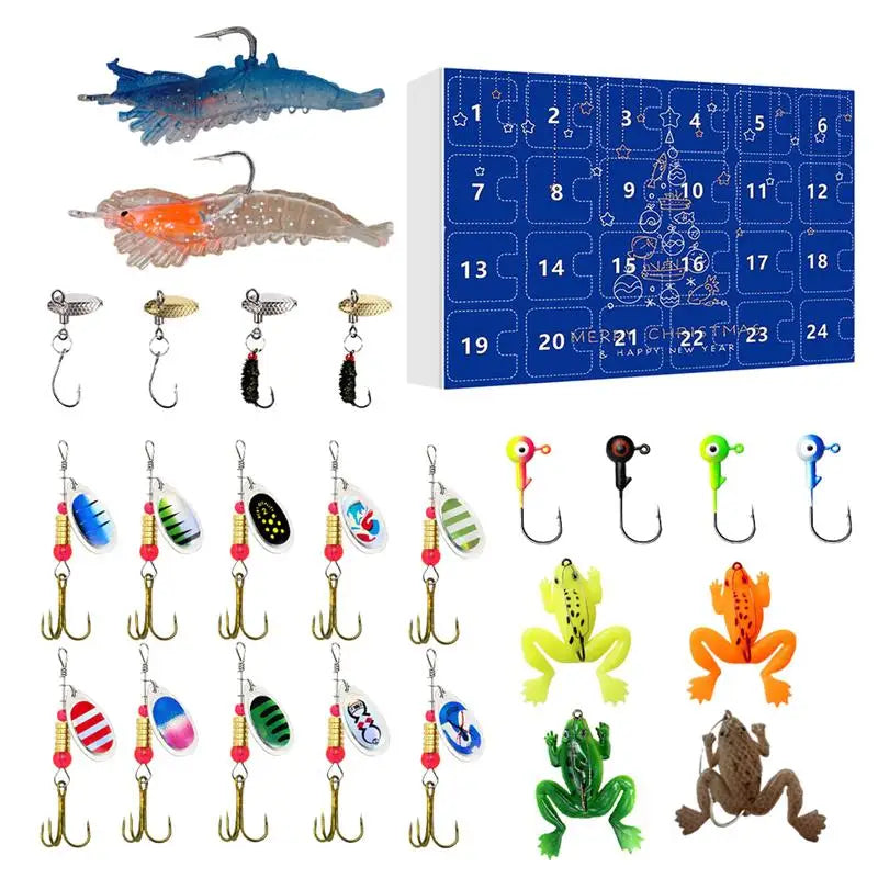 Fishing Advent Calendar Freshwater Bass Baits 24 Days Christmas Countdown Calendar Fishing Lure Kit for Christmas Holiday