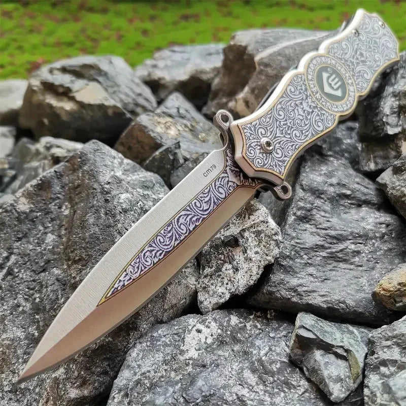 BlossomEDC Folding Pocket Knife 3D Chrysanthemum Design, Stainless Steel EDC Knife for Men, Lightweight & Durable (4.7oz, 7.95")