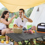 Folding Camping Table Black Spacious Storage Basket 47.24in Carbon Steel Portable Roll Up Outdoor Table
