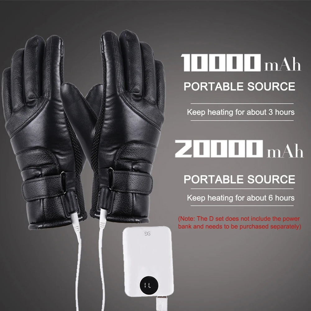 Leather Electric Heating Gloves Waterproof Outdoor Winter Gloves Heated Touchscreen Hand Warmer for Hiking Skiing Fishing
