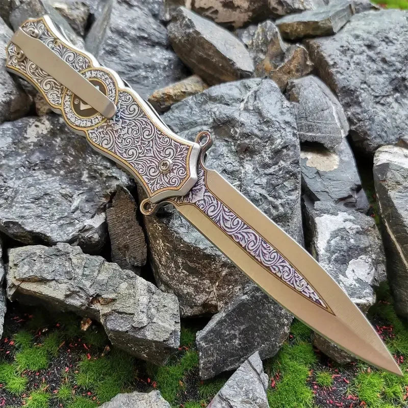 BlossomEDC Folding Pocket Knife 3D Chrysanthemum Design, Stainless Steel EDC Knife for Men, Lightweight & Durable (4.7oz, 7.95")