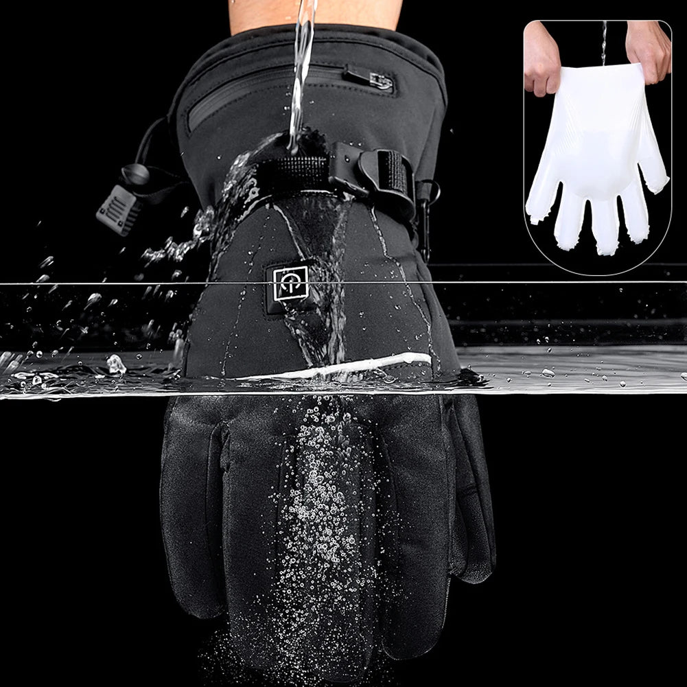 Motorcycle Heated Gloves Winter Motorcycle Waterproof Touch Screen Ski Heated Gloves 3 Gear Temperature Heating Thermal Gloves