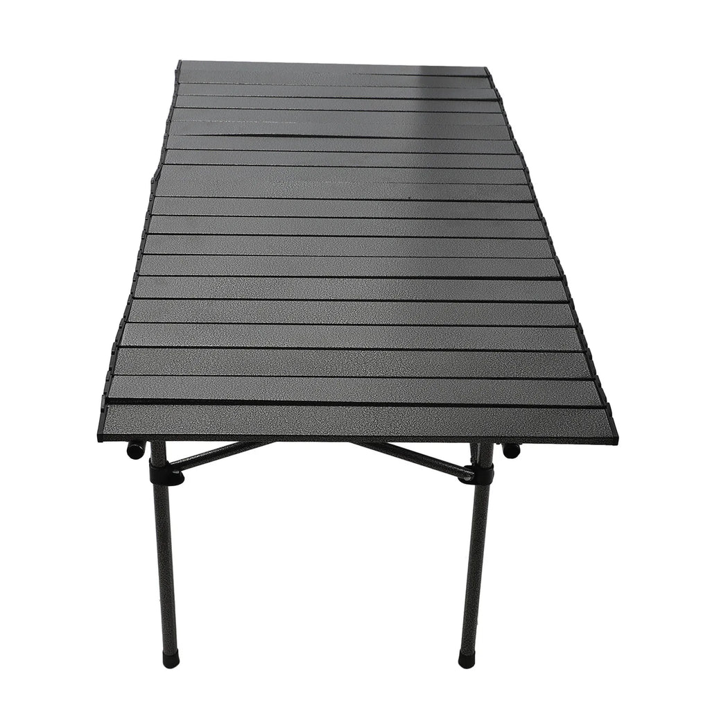 Folding Camping Table Black Spacious Storage Basket 47.24in Carbon Steel Portable Roll Up Outdoor Table