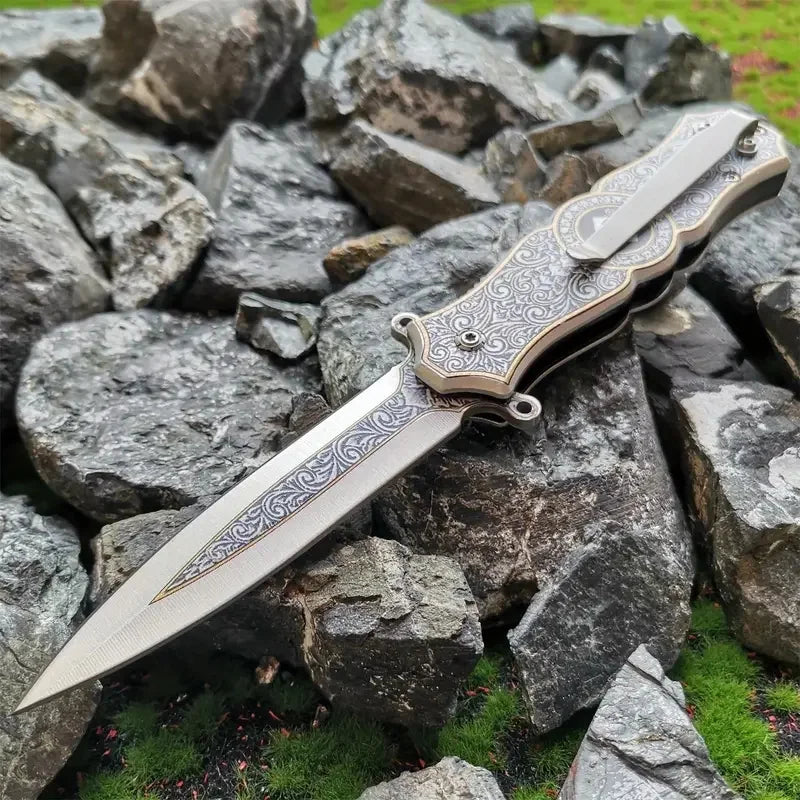 BlossomEDC Folding Pocket Knife 3D Chrysanthemum Design, Stainless Steel EDC Knife for Men, Lightweight & Durable (4.7oz, 7.95")