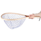 Landing Fish Net Fishing Hand Nets with Clear Rubber Mesh Netting Wooden Handle Fly Fishing Equipment for Catch and Release