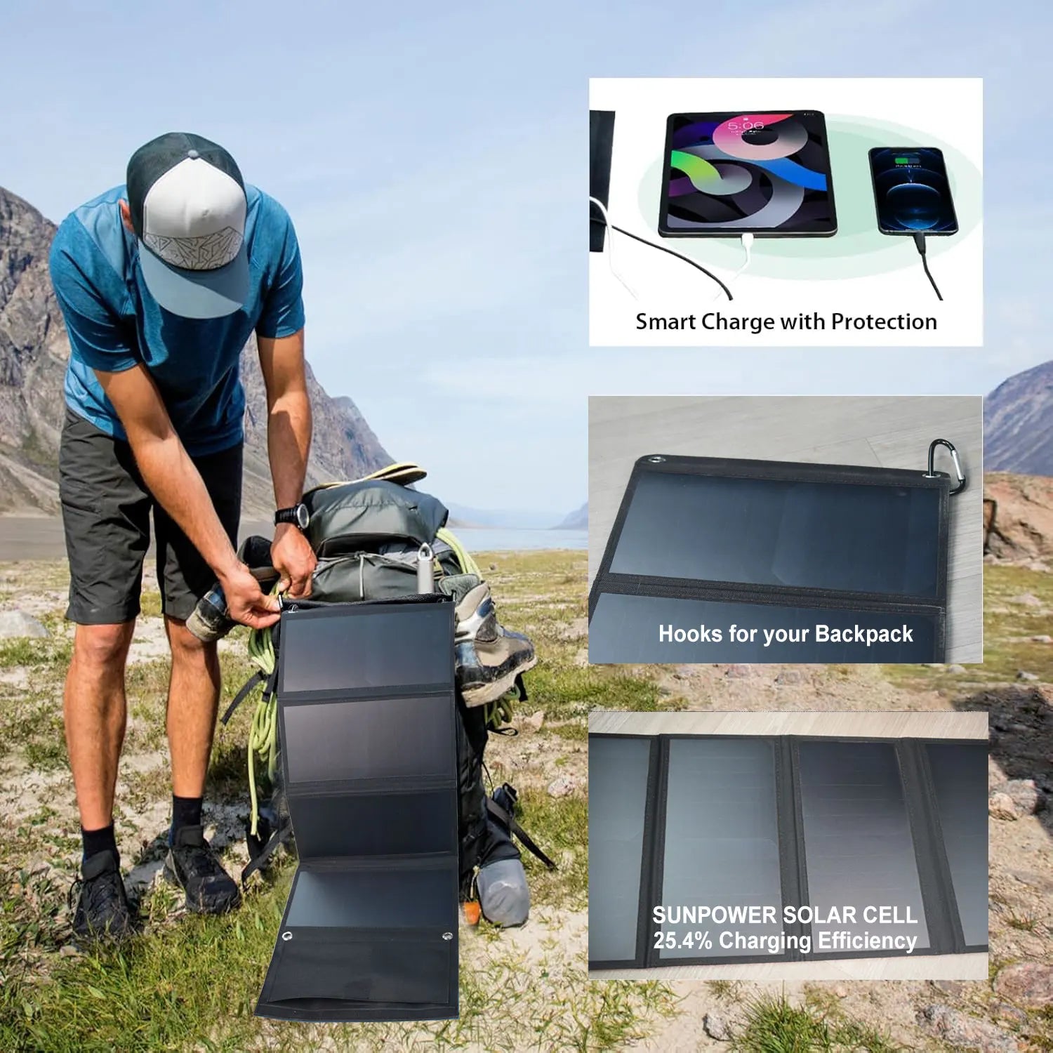 28W Portable Solar Panel 5VFolding Solar Panel 2 USB Ports Phone Charger