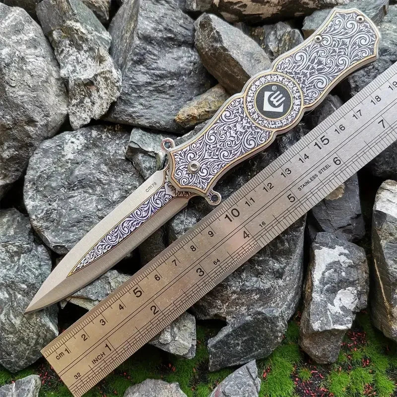 BlossomEDC Folding Pocket Knife 3D Chrysanthemum Design, Stainless Steel EDC Knife for Men, Lightweight & Durable (4.7oz, 7.95")