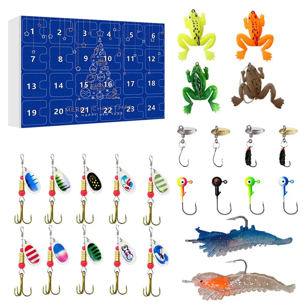 Fishing Advent Calendar Freshwater Bass Baits 24 Days Christmas Countdown Calendar Fishing Lure Kit for Christmas Holiday